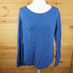 Loft Blue Knit Scalloped Hem Sweater Size‎ Medium